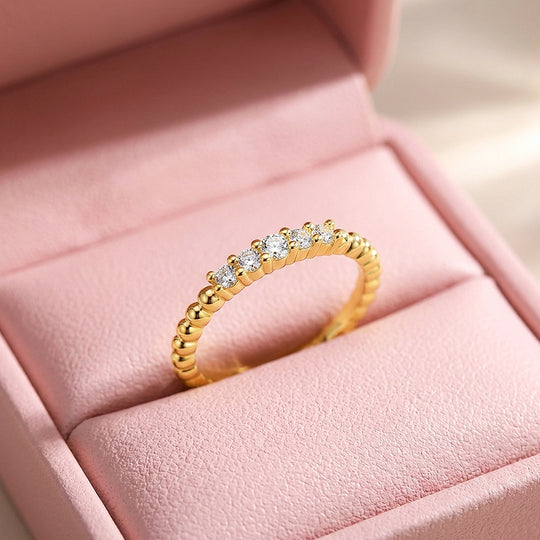 Five-Stone Beaded Band Ring | Moissanite | 925 Sterling Silver | Prm5007