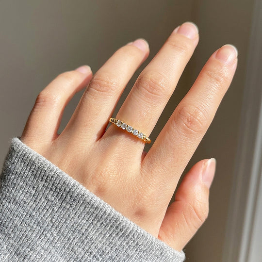 Five-Stone Beaded Band Ring | Moissanite | 925 Sterling Silver | Prm5007