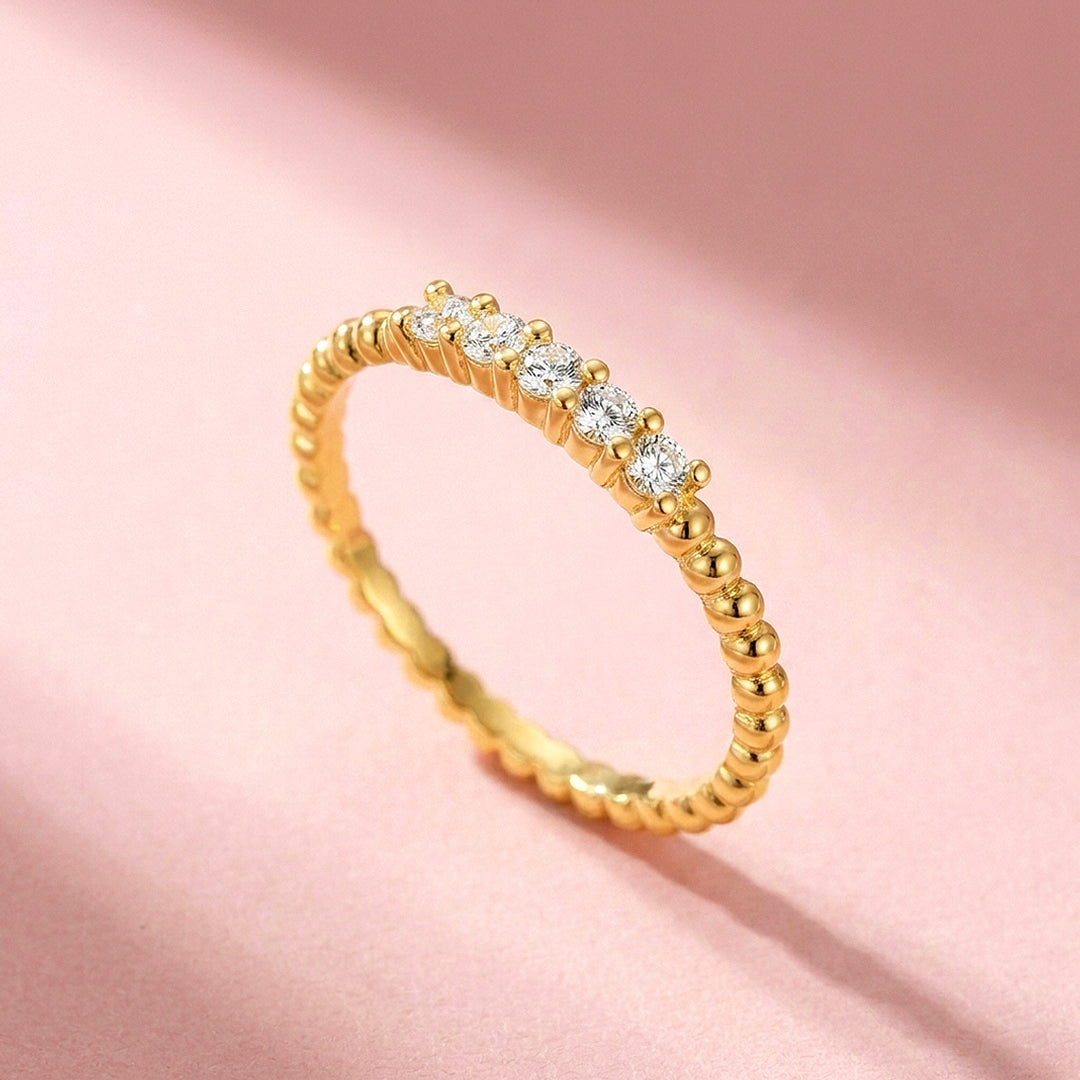 Five-Stone Beaded Band Ring | Moissanite | 925 Sterling Silver | Prm5007
