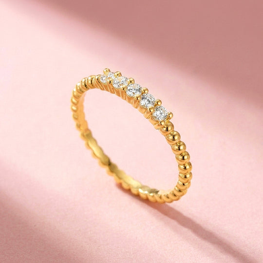 Five-Stone Beaded Band Ring | Moissanite | 925 Sterling Silver | Prm5007