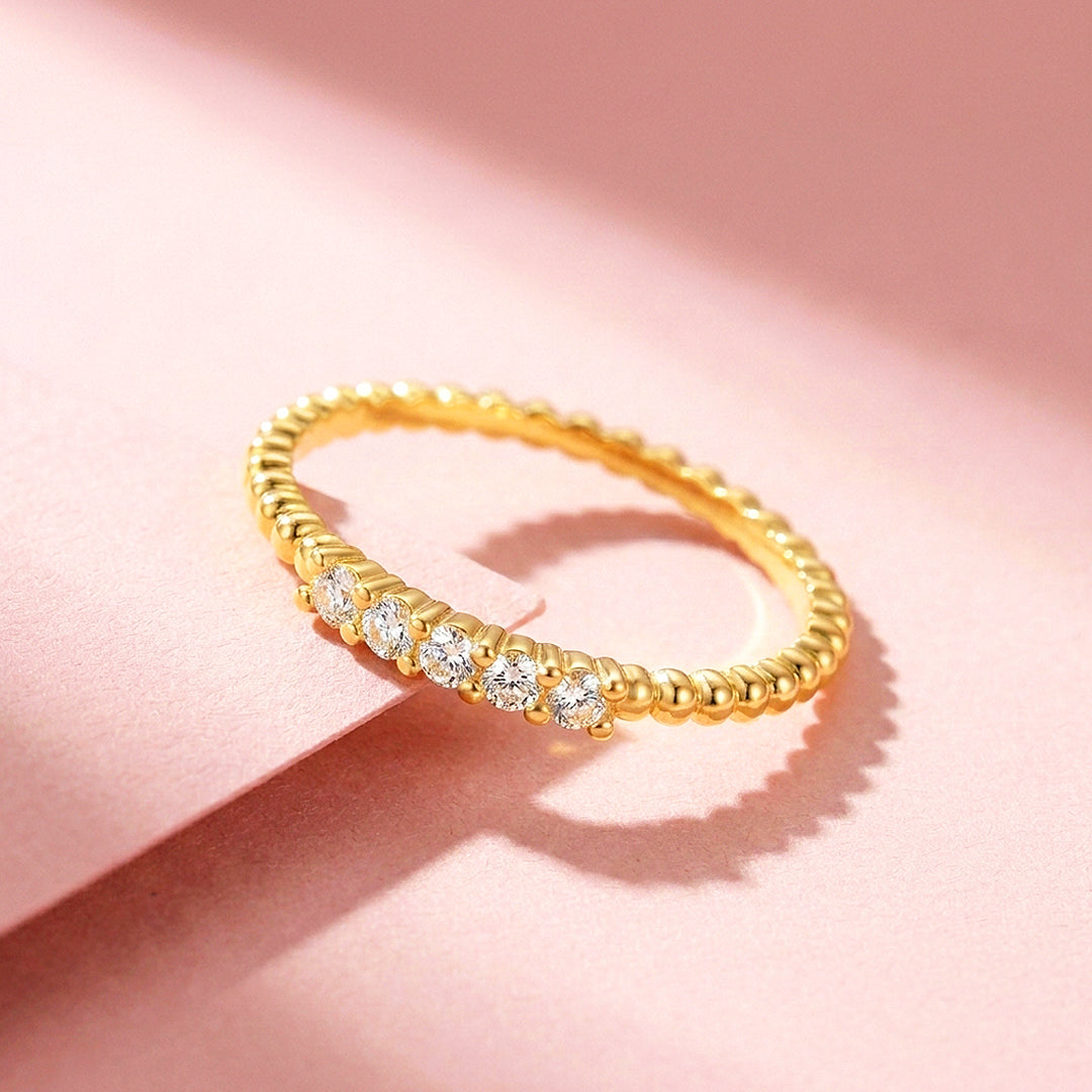 Five-Stone Beaded Band Ring | Moissanite | 925 Sterling Silver | Prm5007