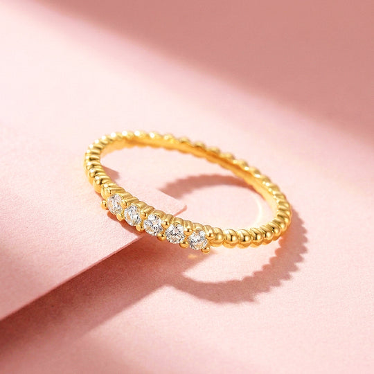 Five-Stone Beaded Band Ring | Moissanite | 925 Sterling Silver | Prm5007