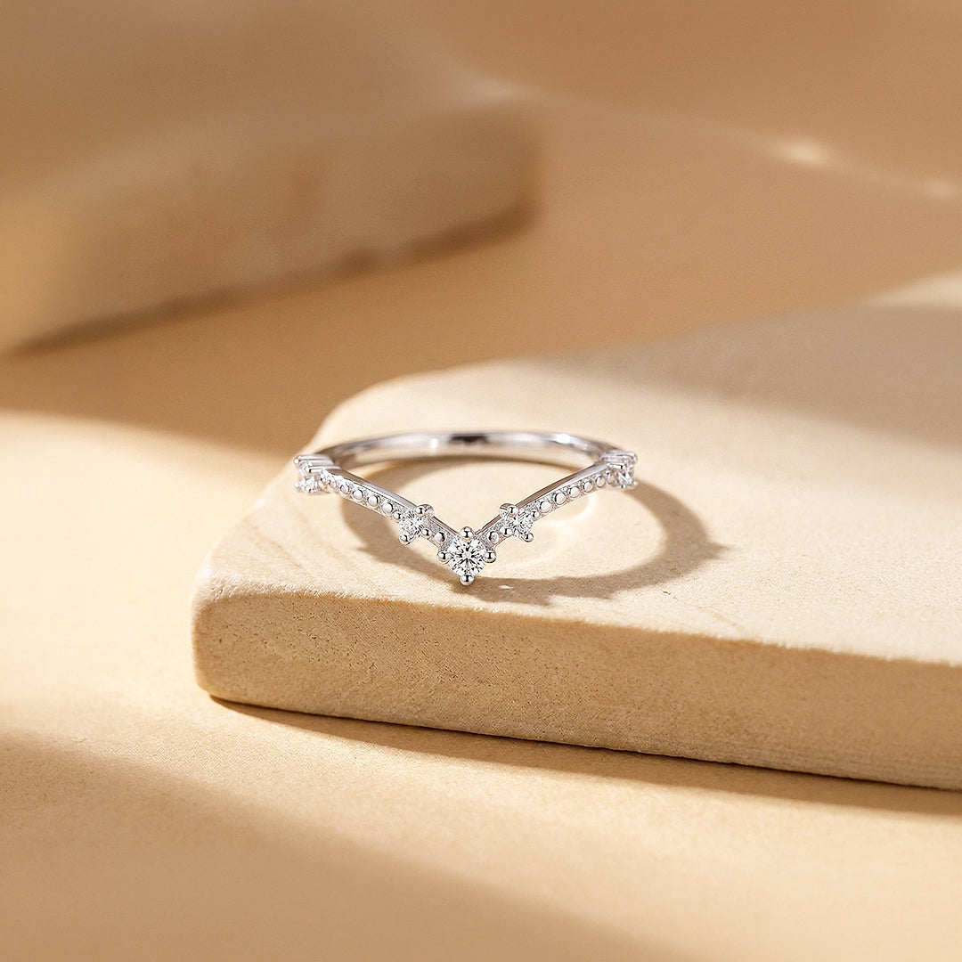 Chevron Wishbone Cluster Ring | Moissanite | 925 Sterling Silver | Prm5009