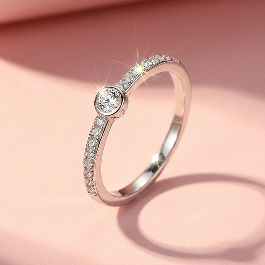 Bezel Solitaire Pavé Band Ring | Moissanite | 925 Sterling Silver | Prm5011