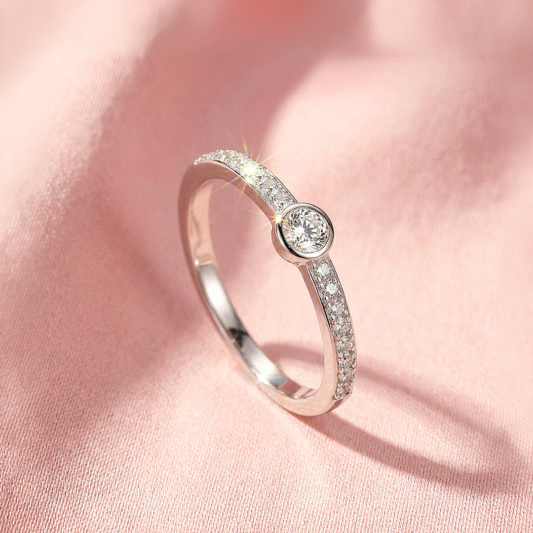 Bezel Solitaire Pavé Band Ring | Moissanite | 925 Sterling Silver | Prm5011