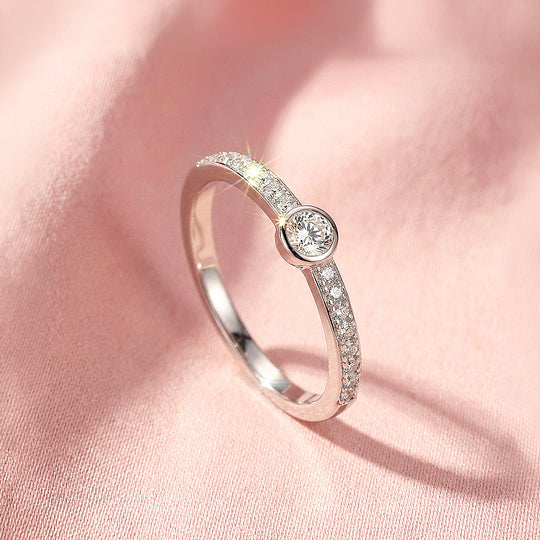 Bezel Solitaire Pavé Band Ring | Moissanite | 925 Sterling Silver | Prm5011