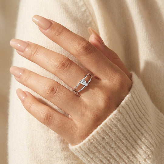 Pear Cut Double Band Solitaire Ring | Moissanite | 925 Sterling Silver | Prm5012