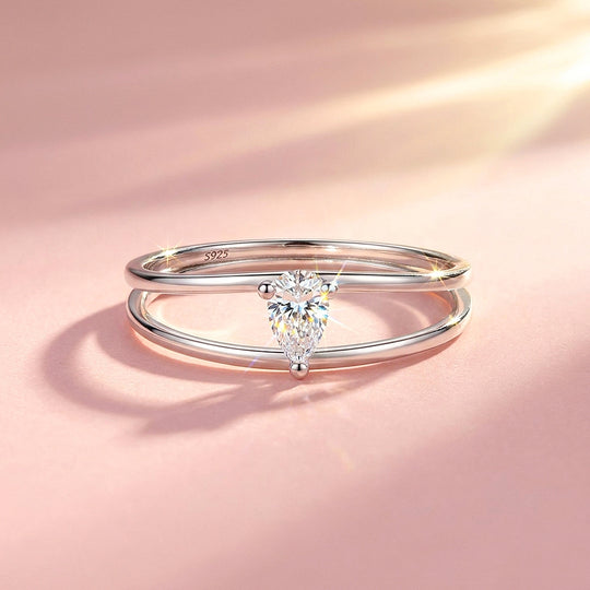 Pear Cut Double Band Solitaire Ring | Moissanite | 925 Sterling Silver | Prm5012