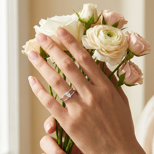Pear Cut Double Band Solitaire Ring | Moissanite | 925 Sterling Silver | Prm5012