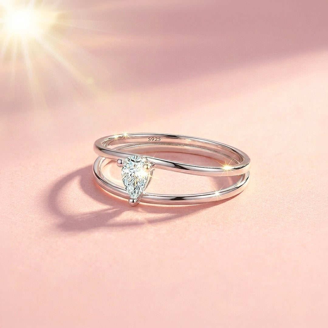 Pear Cut Double Band Solitaire Ring | Moissanite | 925 Sterling Silver | Prm5012