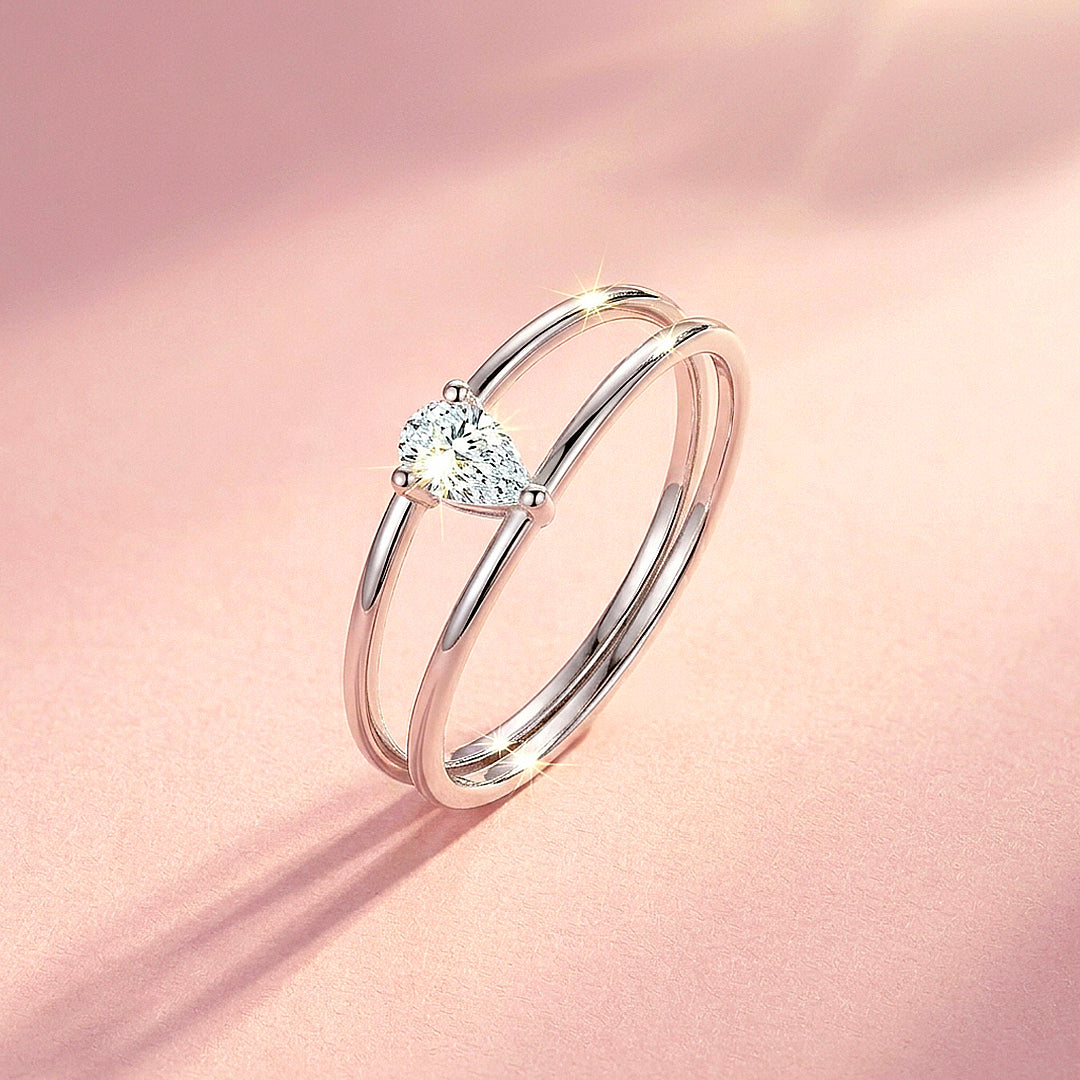 Pear Cut Double Band Solitaire Ring | Moissanite | 925 Sterling Silver | Prm5012