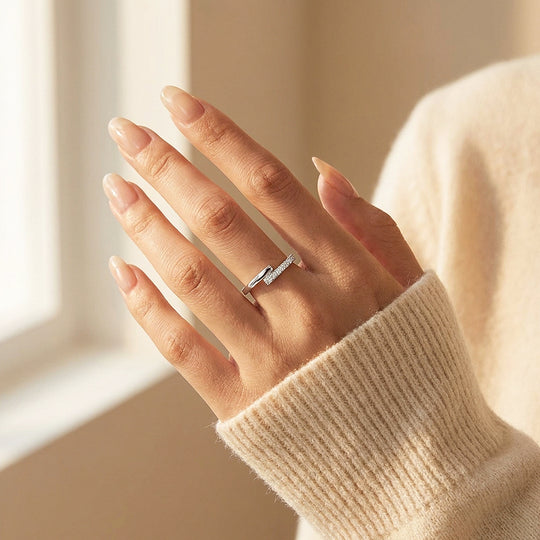 Asymmetric Open Pavé Ring | Moissanite | 925 Sterling Silver | Prm5013