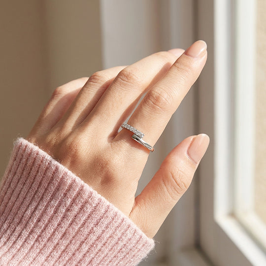 Asymmetric Open Pavé Ring | Moissanite | 925 Sterling Silver | Prm5013