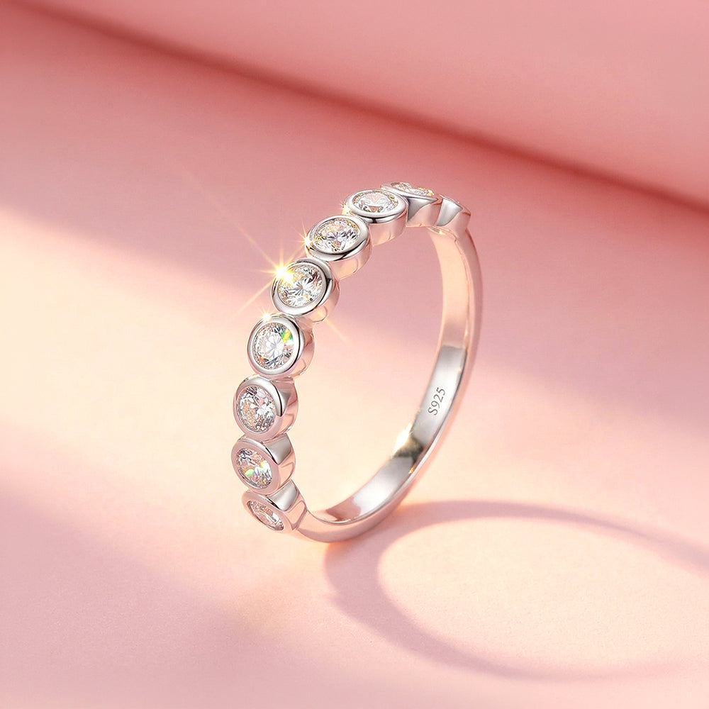 Bubble Bezel Band Ring | Moissanite | 925 Sterling Silver | Prm5014