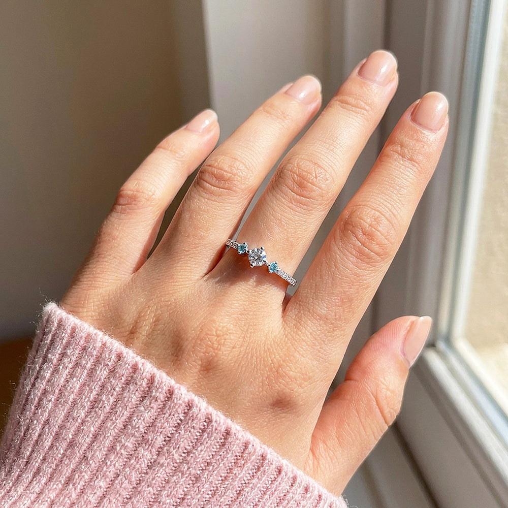 Aquamarine Style Three Stone Ring | Diamond Simulant | 925 Sterling Silver | Prm5017