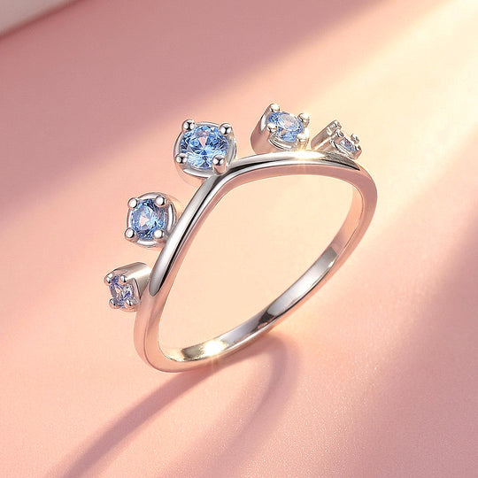 Blue Sapphire Crown Ring | Diamond Simulant | 925 Sterling Silver | Prm5018