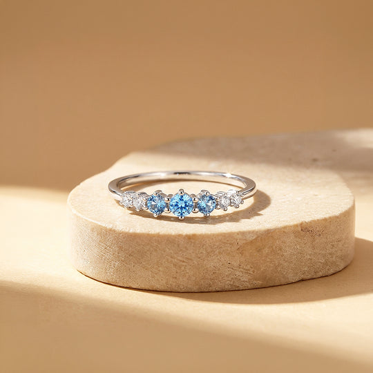 Blue Ombré Gradient Row Ring | Diamond Simulant | 925 Sterling Silver | Prm5022