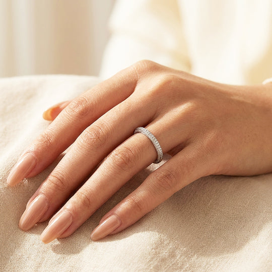 Triple Row Pavé Band Ring | Diamond Simulant | 925 Sterling Silver | Prm5025