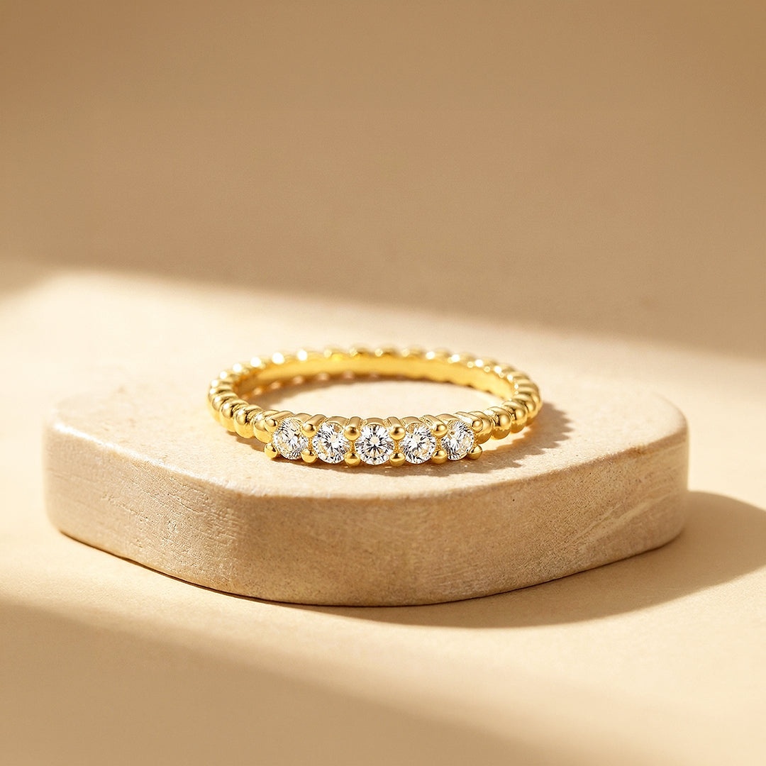 Five-Stone Beaded Band Ring | Moissanite | 925 Sterling Silver | Prm5031