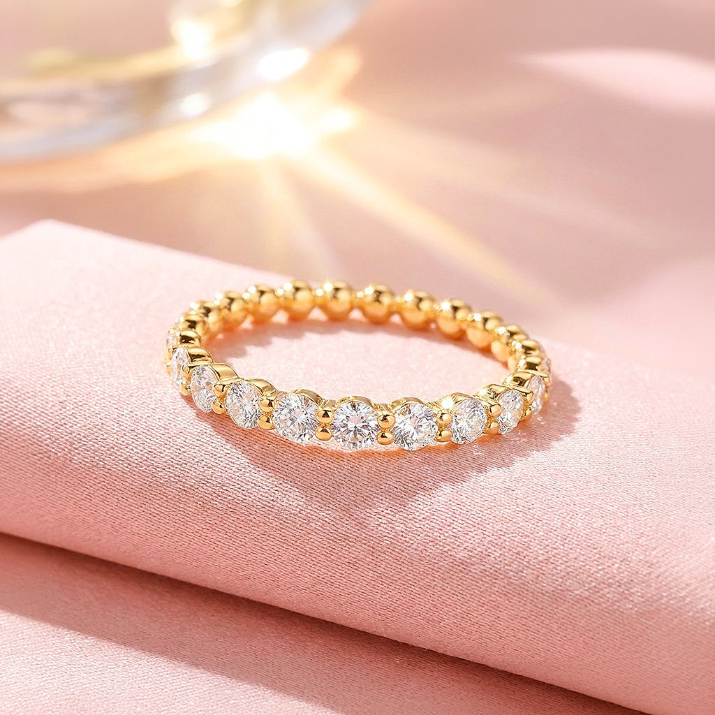 Round Cut Half Eternity Moissanite Gold Women Ring | Prm5039