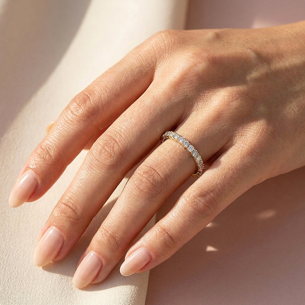 Round Cut Half Eternity Moissanite Gold Women Ring | Prm5039