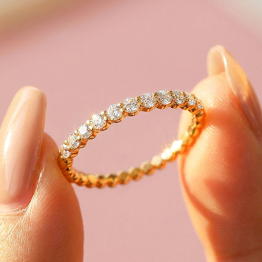 Round Cut Half Eternity Moissanite Gold Women Ring | Prm5039
