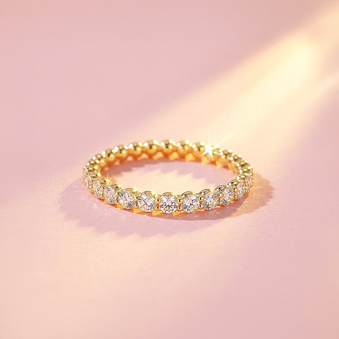 Round Cut Half Eternity Moissanite Gold Women Ring | Prm5039