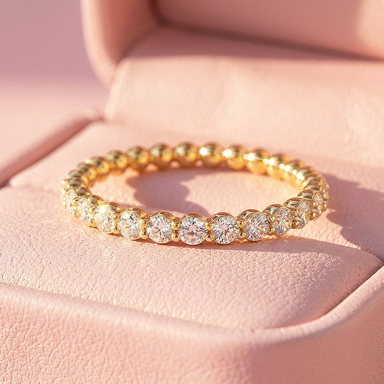 Round Cut Half Eternity Moissanite Gold Women Ring | Prm5039