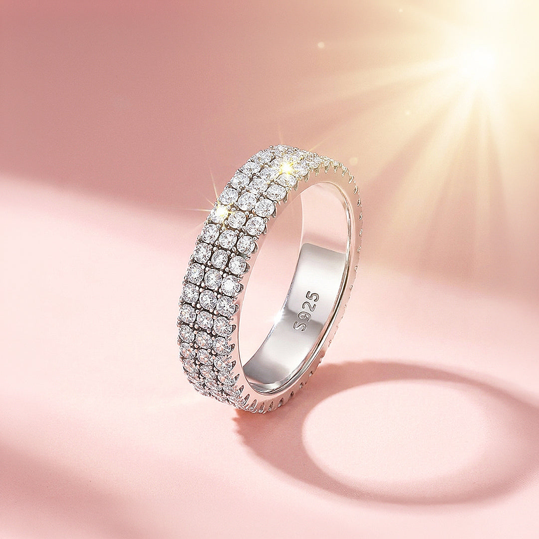 Three-Row Pavé Eternity Moissanite Silver Women Ring | Prm5040