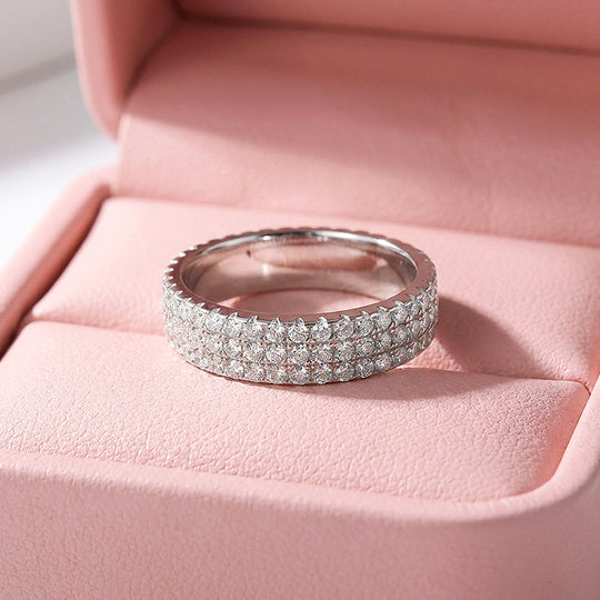 Three-Row Pavé Eternity Moissanite Silver Women Ring | Prm5040