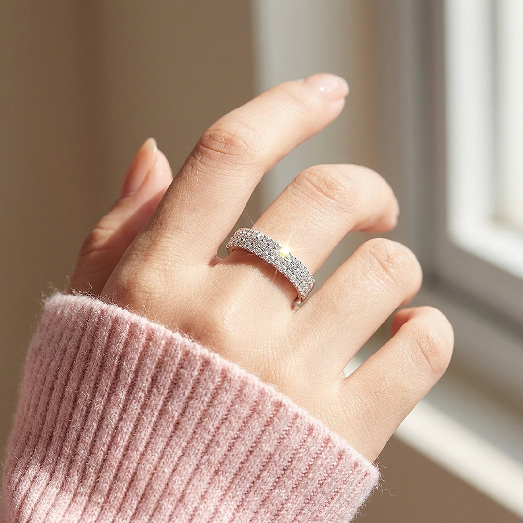 Three-Row Pavé Eternity Moissanite Silver Women Ring | Prm5040