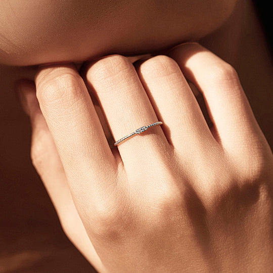 Beaded Bar Moissanite Silver Women Ring | Prm5041