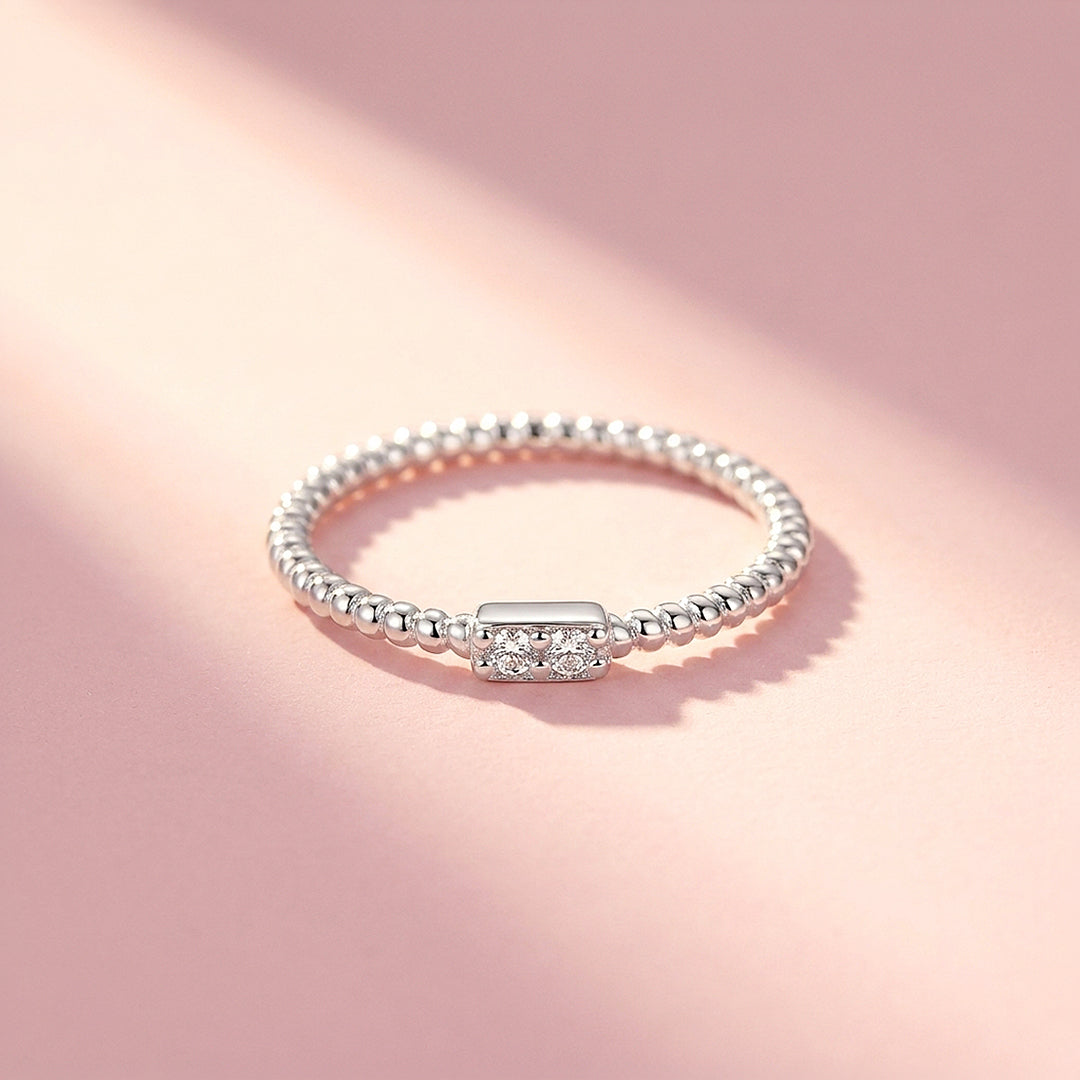Beaded Bar Moissanite Silver Women Ring | Prm5041