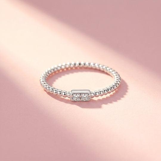 Beaded Bar Moissanite Silver Women Ring | Prm5041