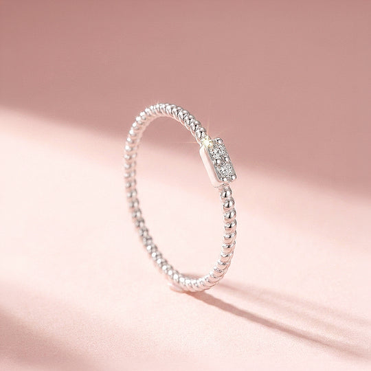 Beaded Bar Moissanite Silver Women Ring | Prm5041
