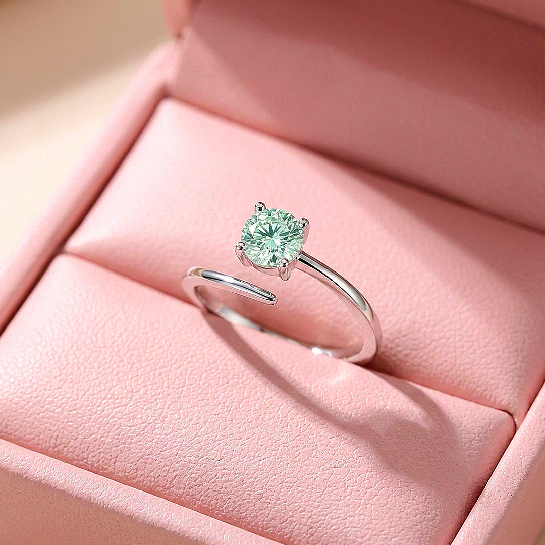 Solitaire Open Wrap Green Moissanite Silver Women Ring | Prm5042