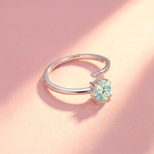 Solitaire Open Wrap Green Moissanite Silver Women Ring | Prm5042
