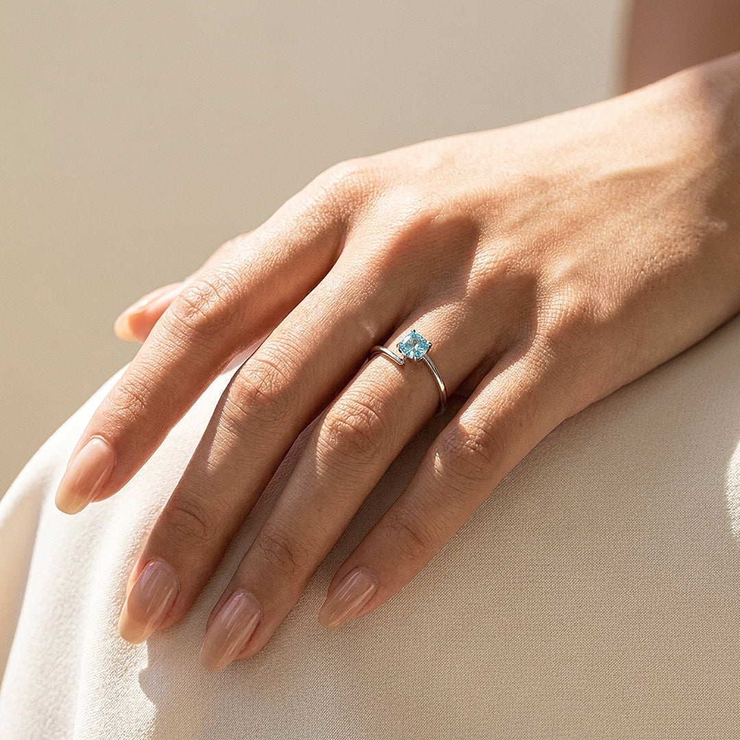 Solitaire Open Wrap Green Moissanite Silver Women Ring | Prm5042