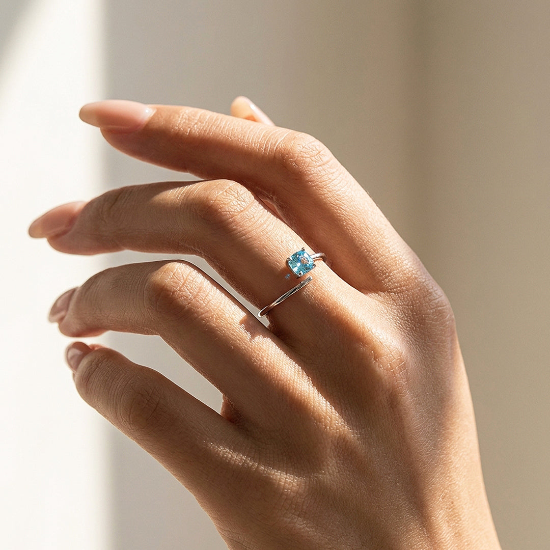 Solitaire Open Wrap Green Moissanite Silver Women Ring | Prm5042