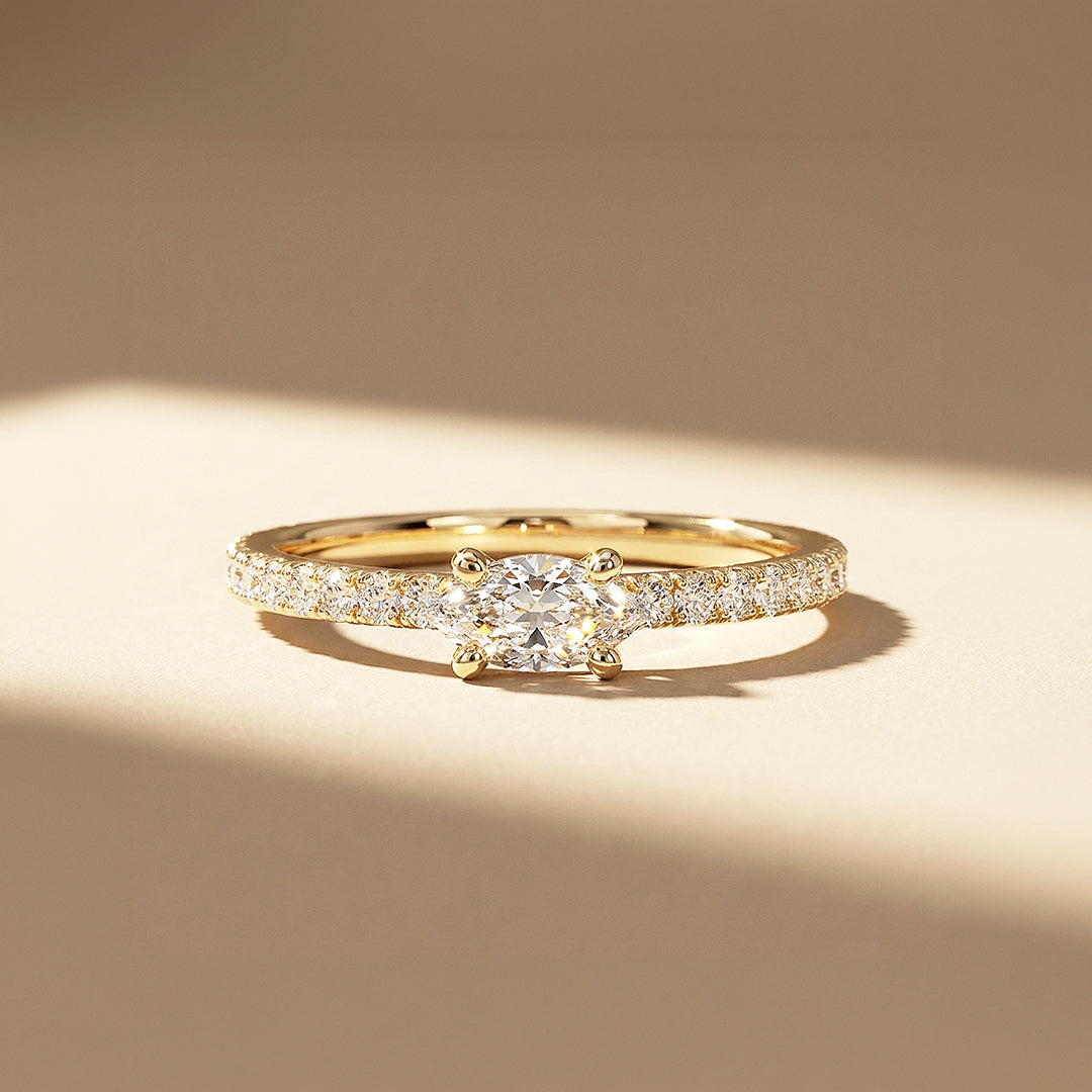0.5 Carat East-West Oval Moissanite Pavé Band Ring | 925 Sterling Silver | PRM5044