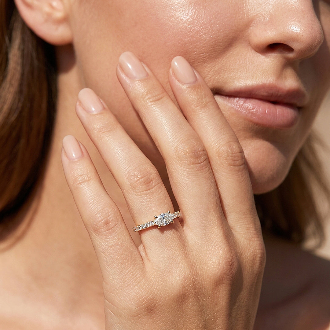 0.5 Carat East-West Oval Moissanite Pavé Band Ring | 925 Sterling Silver | PRM5044