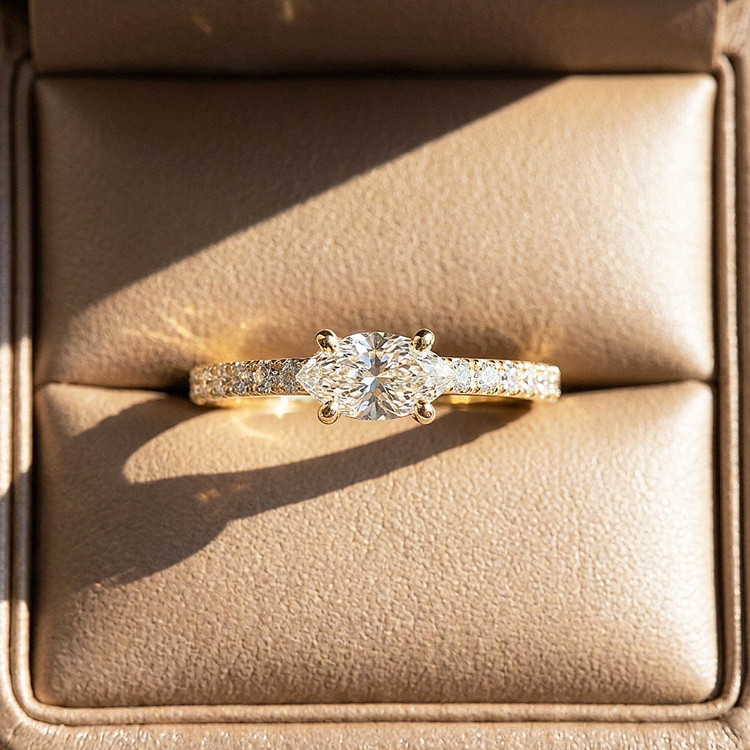 0.5 Carat East-West Oval Moissanite Pavé Band Ring | 925 Sterling Silver | PRM5044