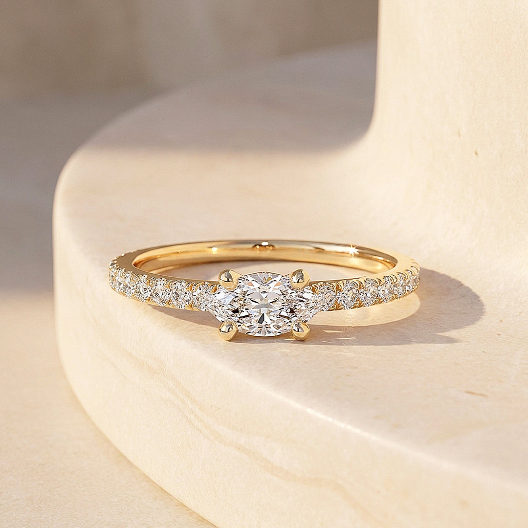 0.5 Carat East-West Oval Moissanite Pavé Band Ring | 925 Sterling Silver | PRM5044