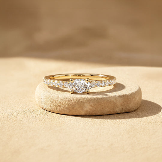 0.5 Carat East-West Oval Moissanite Pavé Band Ring | 925 Sterling Silver | PRM5044