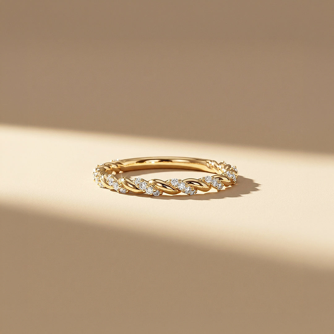 Twisted Moissanite Rope Band Ring | 925 Sterling Silver | PRM5048