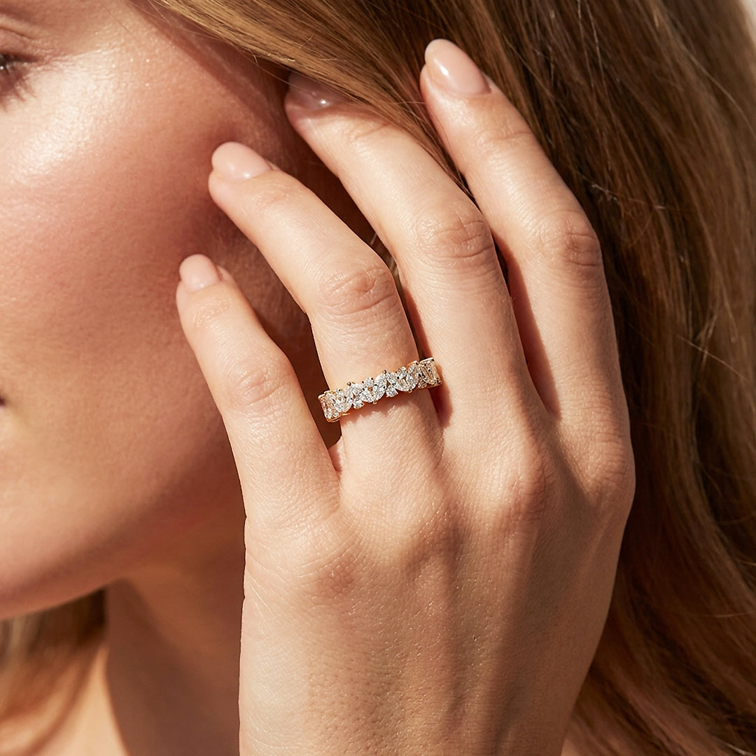 Marquise Cluster Moissanite Band Ring | 925 Sterling Silver | PRM5049