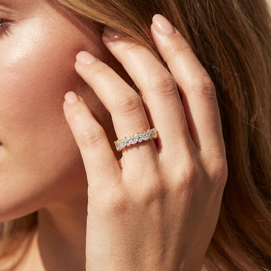 Marquise Cluster Moissanite Band Ring | 925 Sterling Silver | PRM5049
