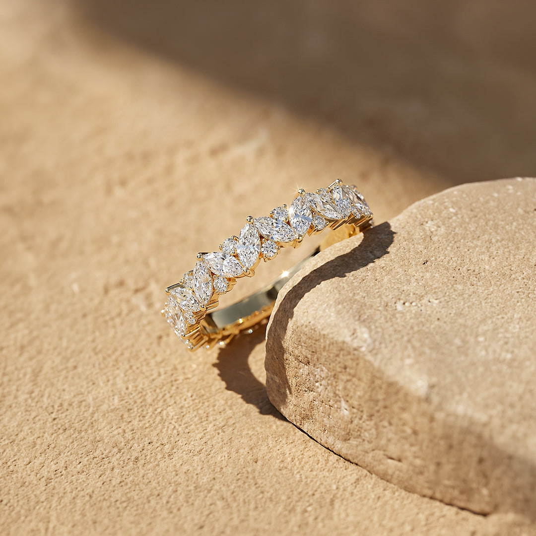 Marquise Cluster Moissanite Band Ring | 925 Sterling Silver | PRM5049