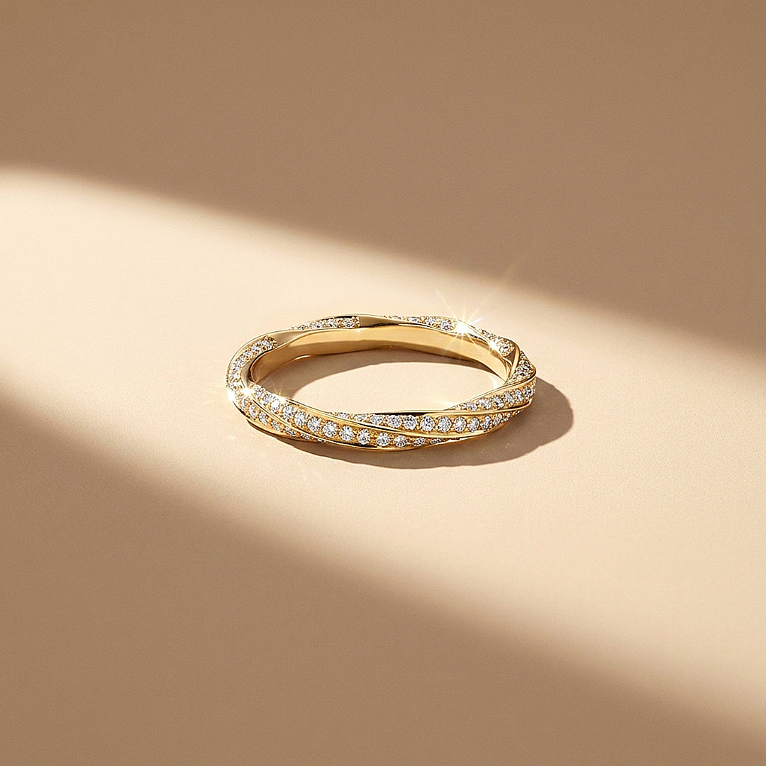 Twisted Moissanite Pavé Eternity Band Ring | 925 Sterling Silver | PRM5050