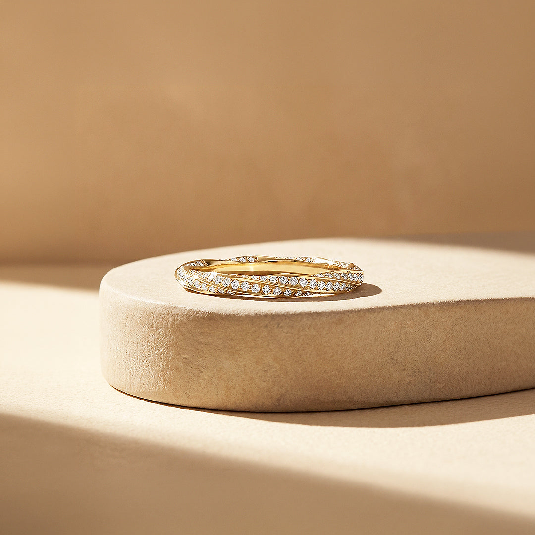 Twisted Moissanite Pavé Eternity Band Ring | 925 Sterling Silver | PRM5050